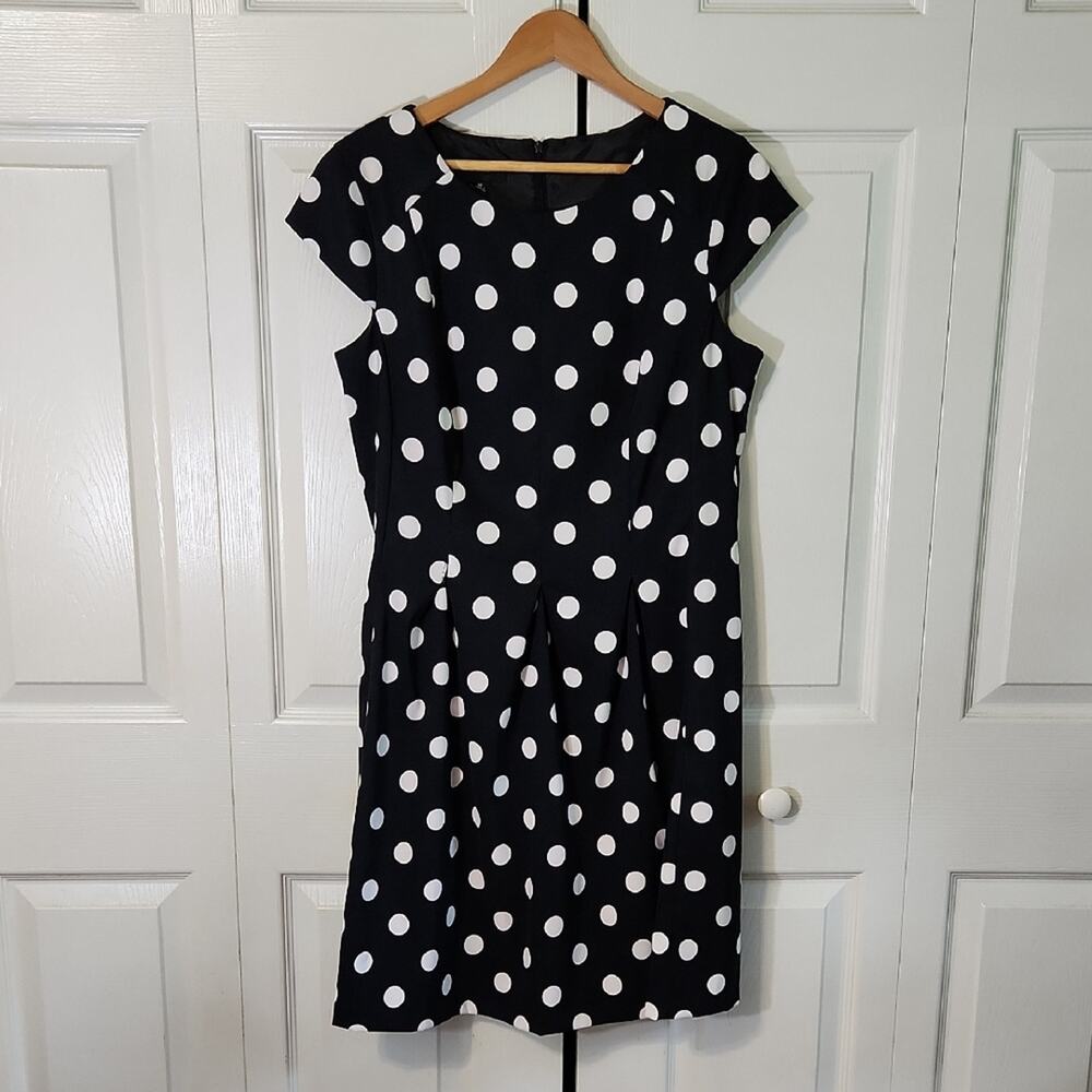 Vintage AB Studio Black and White Polka Dot Knee Length Dress SZ 14 Preppy Retro